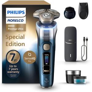 Philips Norelco Shaver i9000 Prestige Ultra Special Edition - Wet & Dry Electric Shaver, SenseIQ Pro Technology, Triple Lift & Cut System, 360 Rotating NanoTech Precision Blades, Model XP9406/93 (i9000 Prestige+UV Charge Case,QCP,Trimmer & Brush, Black)