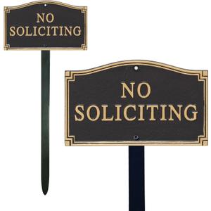 SmartSign Metal No Soliciting Sign for Yard, No Soliciting Garden Plaque | 5.75" x 9.5" Aluminum Plaque with 18" Black Stake, Made in USA