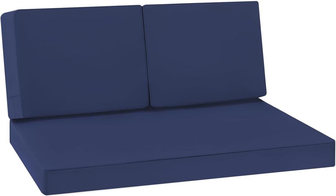Favoyard Outdoor Loveseat Cushion Set 46 x 26 Inch Waterproof & 3-Year Fade Resistant Patio Furniture Cushions with Removable Cover, Ties and Hidden Zipper for Sofa Bench Couch Pads Set of 3, Blue