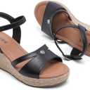 Ruiee Womens Wide Width Wedge Sandals. | Wide Width, Summer Platform, Espadrille Wedge Heels, Ankle Strap, Open Toe (Black)