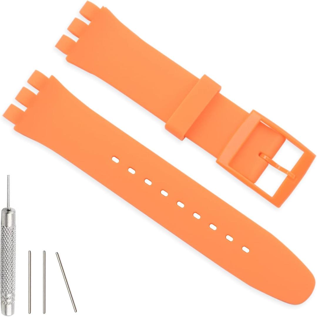 Hijiawee Silicone Band for Swatch 17mm 19mm 20mm, Replacement Waterproof Wristband Watch Strap for Swatch 20mm/19mm/17mm for Women Men (Orange)