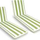 Only choice 2 Pcs Set Outdoor Lounge Chair Cushions Patio Chaise Lounge Chair Replacement Cushions Furniture Seat Cushions(Green White Striped), 74.4"x 22.05"x 2.76"