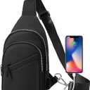 JASGOOD Sling Bag for Men Women, Crossbody Bag Faux Leather Fanny Pack Waterproof Chest Bag Backpack for Travel,Hiking