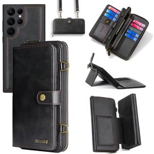 Compatible with Samsung Galaxy S24 Ultra 5G Wallet Case Crossbody Shoulder Strap Stand Leather Multi-Function 2in 1 Detachable Magnetic Cell Phone Cover for S24Ultra 24S S 24 24Ultra Black