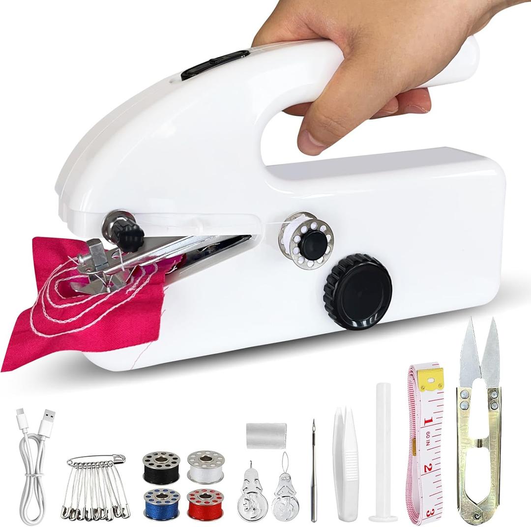 Handheld Sewing Machine - Portable Mini Sewing Machine with Accessories Kit for Beginners DIY (white)