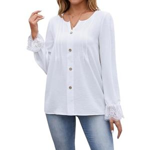 Eddoyee Womens Dressy Casual Long Sleeve Shirt 2025 Fashion Chiffon Lace Lantern Loose Top, Size Large Eddoyee Womens Dressy Casual Long Sleeve Shirt 2025 Fashion Chiffon Lace Lantern Loose Top, Size Large
