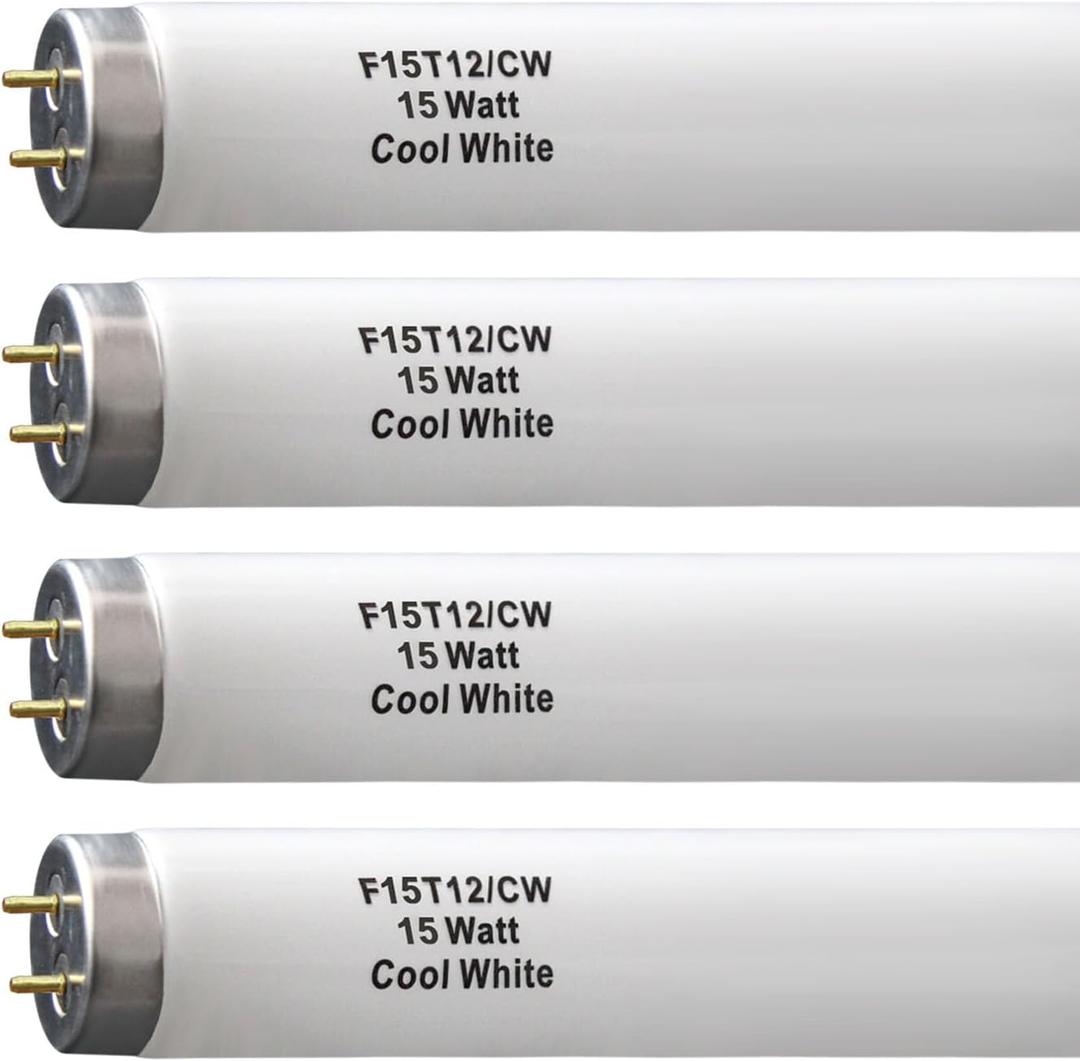 F15T12-CW T12 15 Watt 18 Inch Fluorescent Light Bulb,F15T12-CW 15 Watt Cool White,4100K,T12 Linear Fluorescent Lamp,Medium Bi-Pin G13 Base,850 Lumens(4Pack)