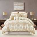 Stratford Park Beige and Gold Comforter Set Queen Size, 9 Piece Jacquard Floral Bedding Set, All Season, Ultra-Soft, Matching Pillows & Shams, Bed Skirt
