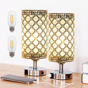 Crystal Table Lamp, Cordless Touch Desk Lamp, Dimmable Bedside Lamp, Modern Nightstand Lamp, 3000K Warm White LED Bulb with USB C+A Charging Port 4000MAH Battery Operated Light for Bedroom
