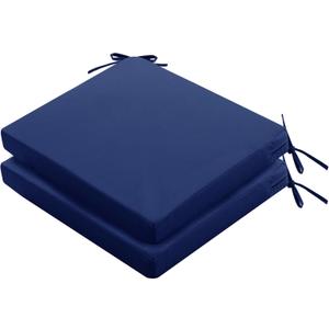 Outdoor Chair Cushions Set of 2: Waterproof & Fade Resistant Seat Cushion for Patio Furniture - 19 x 19 x 2 Inch Chair Pads with Ties and Hidden Zipper - Patio Chair Cushion Replacement, Navy