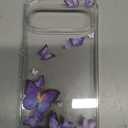 GVIEWIN for Google Pixel 9 Case/Pixel 9 Pro Case, [Screen Protector] [Military Grade Protection] Clear Floral Slim Shockproof Protective Women Phone Case Cover for Pixel 9 (Alluring Butterfly/Purple)