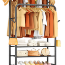 Furologee Clothes Racks for Hanging Clothes, Portable Rolling Garment Rack, Sturdy Metal Freestanding Cloths Racks with Wheels, Double Rods Wardrobe Rack for Bedroom Laundry Living Room