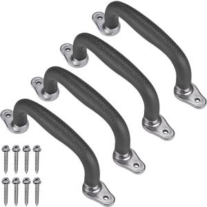 SELEWARE Black Playground Safety Handles, Non-Slip Kids Playground Grab Handles, Durable Indoor Outdoor Playset Handles for Playhouse, Treehouse, Climbing Frame, Jungle Gym, Swing Set, 4 Pack