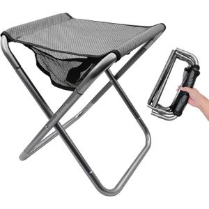 Camping Stool, Portable Folding Stool XXL Size Camping Stool for Adults Supports up to 240 lbs (Large-grey)