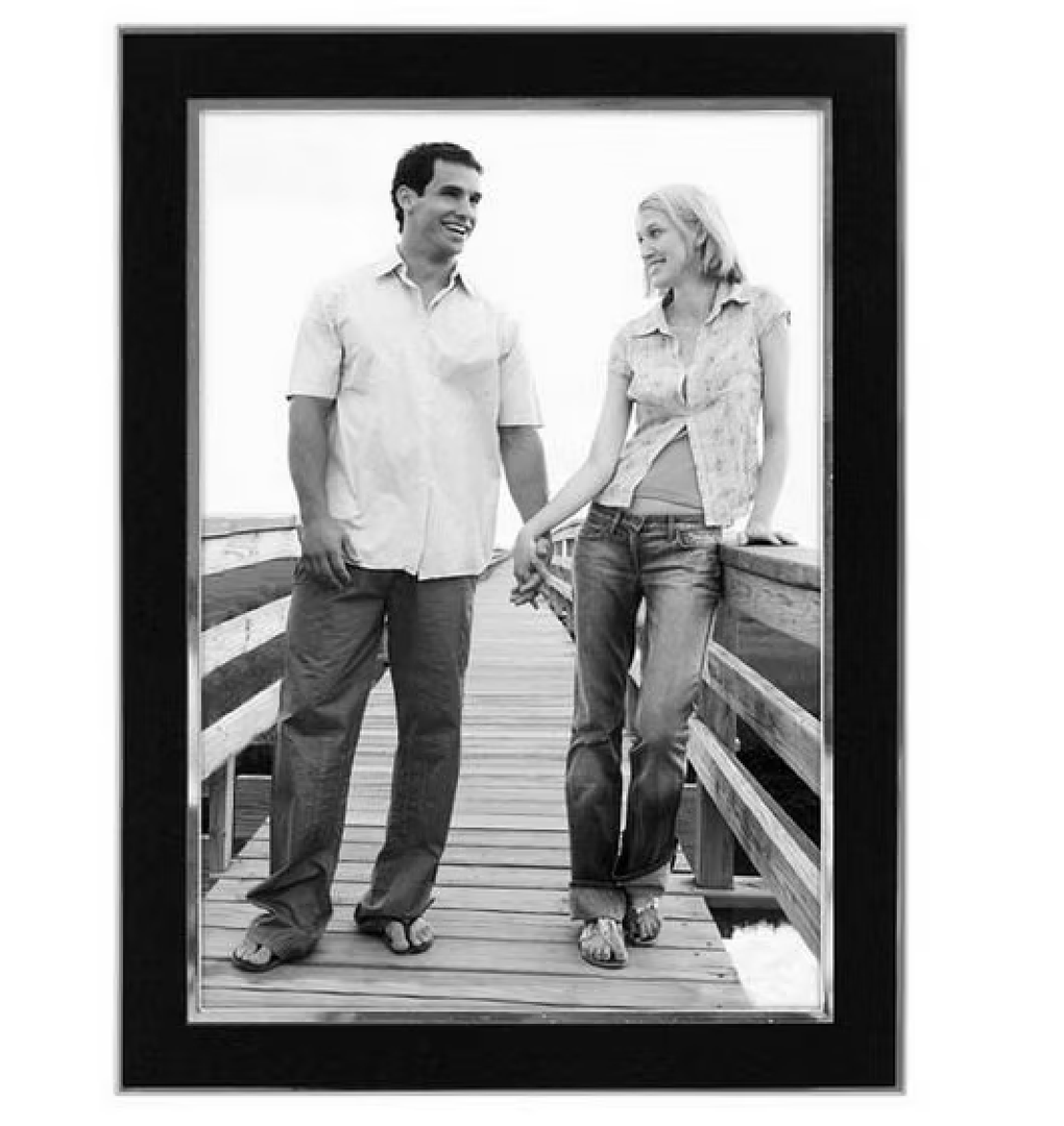 Malden International Designs Black Sleek With Silver Inside Border Picture Frame, 5x7, Black