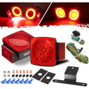 Partsam Led Submersible Trailer Tail Lights Kit, Waterproof 12V Square LED Trailer Lights Halo Glow with Wiring Harness Combination Brake Stop Turn Running License Lights for RV Marine Boat Trailer