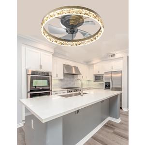 Low Profile Ceiling Fan with Light, 19.7" Flush Mount with Lights Remote Control, Quiet Reversible DC Motor, Timing and Dimmable LED, 6 Wind Speed,for Bedroom,Kids Room,Living Room (Gold)