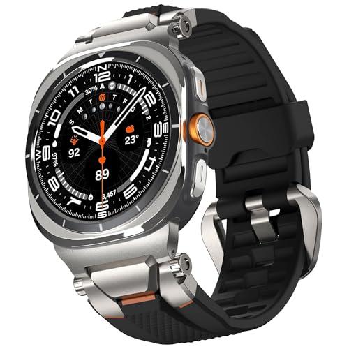 ULTIMAL Watch Band for Samsung Galaxy Watch Ultra 47mm(2025/2024) Compatible with Samsung Watch Strap Bands for Men Sport Bands for Watch Rugged Premium TPU & Metal (Black+Silver)