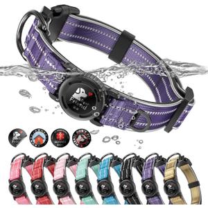 Upgrade Airtag Dog Collar,with IPX8 Waterproof AirTag Holder | Reflective Ultra-Durable | Soft Padded | Lock Buckle | Heavy Duty | Fit Small Medium Large DogsPurpleL(17"23")