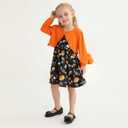 Patgoal Kid Toddler Girl Fall Dress+Cardigan 2 Piece Pumpkin Sleeveless Dress and Cardigan Set Halloween Thanksgiving Outfits (Orange)