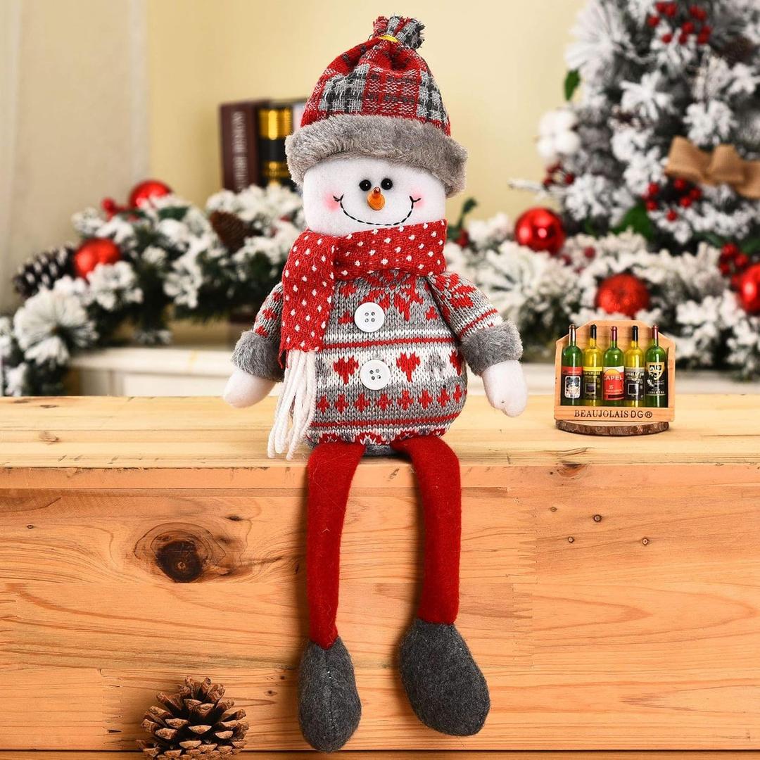 SIQITECHNO Christmas Decorations Long-Legged Santa Claus Elk Mouse Snowmen Sitting Hanging Plush Figurine Doll Ornaments for Home Window Table Fireplace Shelf Sitter Christmas Party Decoration Gifts (Snowman)