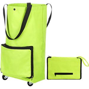 Shopping Bag with Wheels, Portable Trolley Bags Foldable Tote Grocery Cart, Reusable and Collapsible Utility Bag, 360 Swivel Wheels, Large Capacity for Travel and Home (Green)