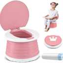 Travel Potty for Toddler Training - Foldable Seat for Boys & Girls - Portable Car Potty for Camping & Park (Pink)