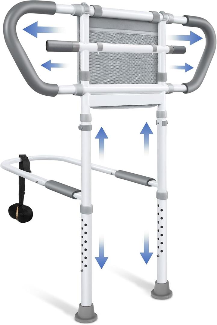 Bedside Rail for Elderly Safety Adjustable Bed Aid with Storage Pocket, Non-Slip Handle, 400 lbs Gravity Capacity -Gray (Stand-Compatible with Bed Frames 13.19" or Higher)