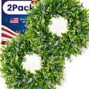 2Pack 20in Eucalyptus Wreath for Front Door, Double Wreaths for Front Door, Artificial Green Leaves Greenery Wreath, All Season Wreath for Porch Window Wall Farmhouse Indoor Outdoor Home Decor