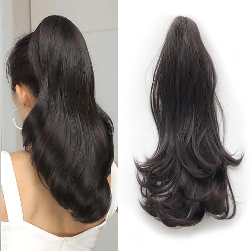 DATSRXI 14 Inch Ponytail Extension - Claw Clip in Ponytails Hair Extension, Curly Pony Tails Hair Extensions, Clip on Ponytail, Easy&Long Use, Daily Wear(Light Chestnut Brown)