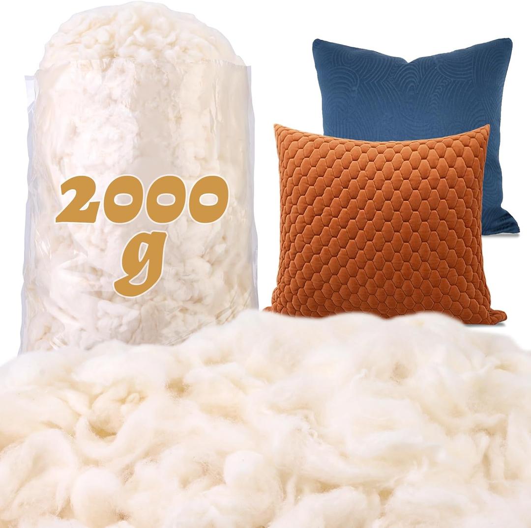 4.4 lb Cotton for Pillow Stuffing, Soft Natural Cotton Filling, Cotton Batting Warm Fiber Fill Stuffing for Stuffed Animals, Cushion Quilt, Home DIY Crafts