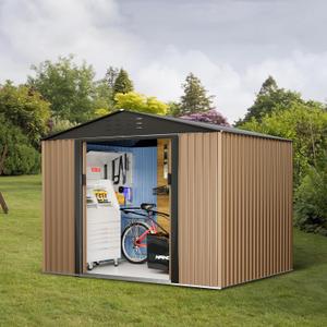 8FT x 6FT Sheds & Outdoor Storage, Metal Garden Shed, Outdoor Storage Shed, Metal Utility Tool Storage Shed with Door Lock, Waterproof Roofs, for Backyard Garden Patio Lawn, Brown (as show)