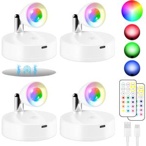 Rechargeable RGBW Spotlights Indoor Decor, 4 Pack Wireless Tree Spotlight Indoor, Picture Lights with Remote 13 Color Change Floor Uplight, Accent Lights for Plant Holiday Party
