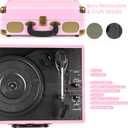 Vinyl Record Player 3-Speed Bluetooth Suitcase Portable Belt-Driven Record Player with Built-in Speakers RCA Line Out AUX in Headphone Jack Vintage Turntable Pink