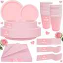 MirthMood 350pcs Pink Plates Disposable Including Pink Plastic Plates, 12OZ Cups, Plastic Cutlery and Napkins Serve 50 Guests for Spring Wedding,Birthday Party Dinner,Daily Use