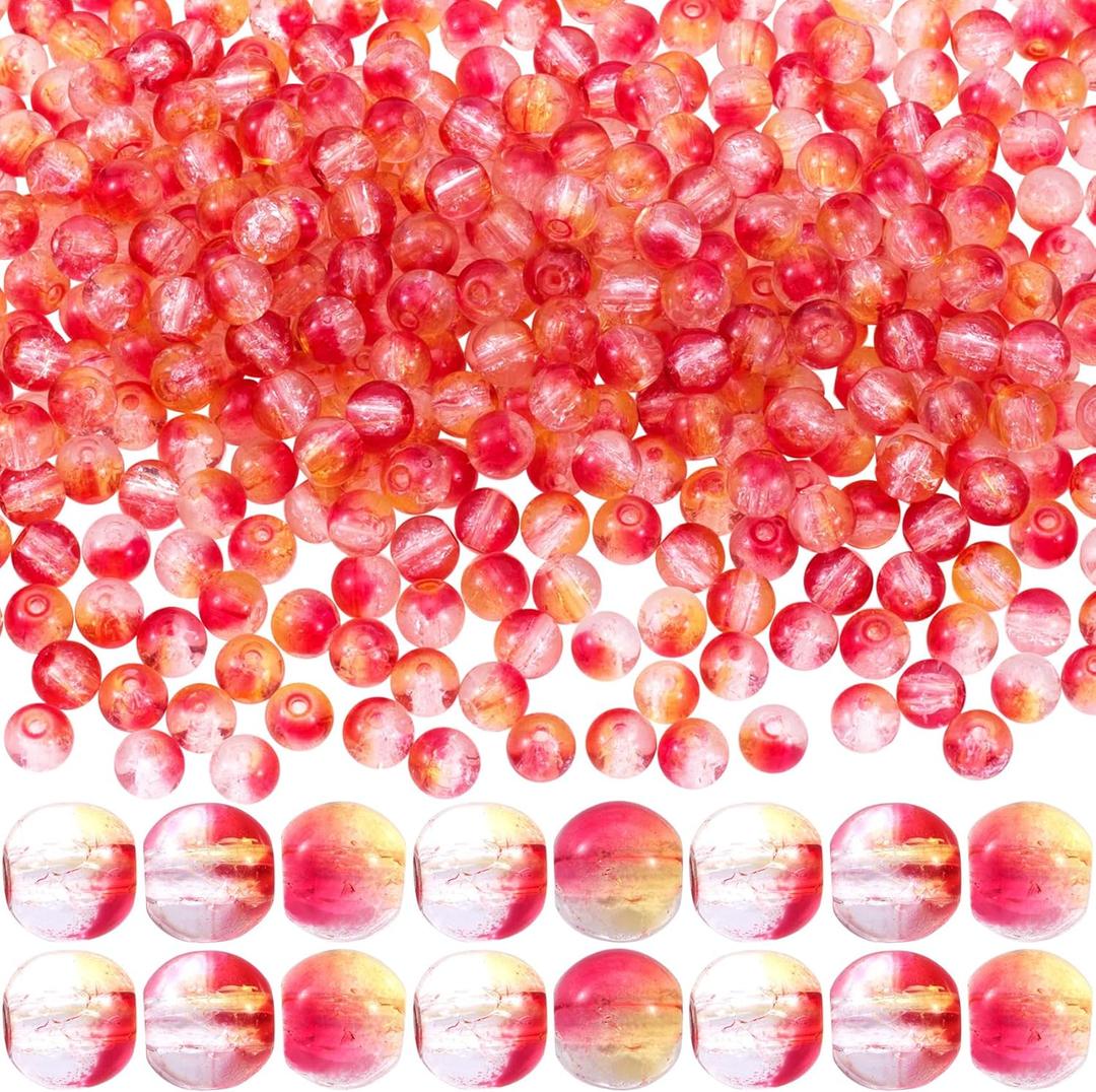 600 Pcs Orange Beads for Bracelets, Fall Beads for Jewelry Making, 6mm Thanksgiving Bead, Crackle Glass Bead for Autumn DIY Crafts Thanksgiving Party Accessories (Orange)