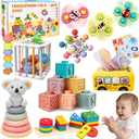 Montessori Baby Toys 6-12-18 Months, Toys for 1 + Year Old, Infant Teething Toy Stacking Building Blocks Shape Sorter, Spinner and More. Sorting Sensory Educational Learning Gift for Toddlers 1-3