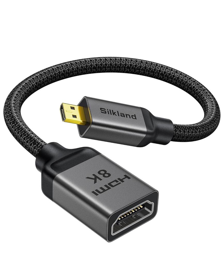 Silkland 8K 4K Micro HDMI to HDMI Adapter 2.1, [8K@60Hz, 4K@240Hz 120Hz] Micro HDMI Male to Female Adapter 48Gbps, HDR ARC 3D Dolby, Compatible for Raspberry Pi 5/4, GoPro Hero, Canon, Yoga, 0.5FT