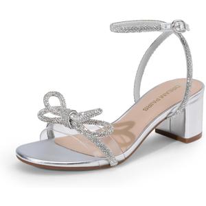 DREAM PAIRS Women's Double Bowknots Crystal Sandals Low Chunky Heels Clear Slingback Dress Shoes for Wedding Bridal Party (8)