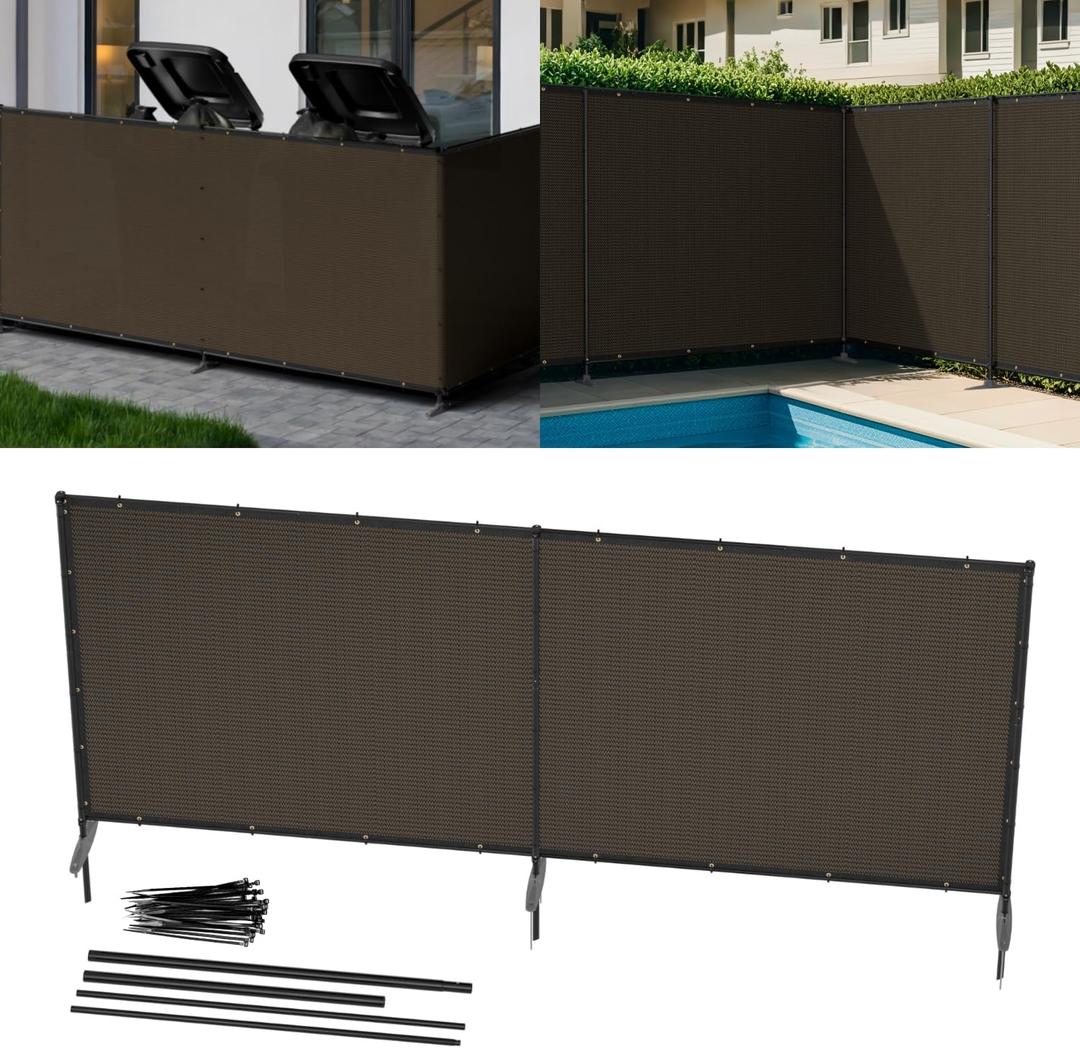 5' x 12' Brown Outdoor Privacy Screen Freestanding 240 GSM Privacy Fence Panels for Outside, Pool Fences with Poles, Backyard Temporary Fencing, Privacy Wall Ground Pole Fence