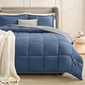 Homelike Moment Queen Comforter Set Blue, Comforters Queen Size Set Lightweight Reversible Down Alternative Bed Comforter Full Size Soft, All Season 3 Piece Sets Blue/Grey