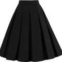 Girstunm Women's Pleated Vintage Skirt Floral Print A-line Midi Skirts with Pockets XXL