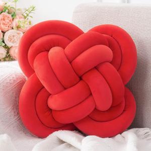 Knot Pillow, Decorative Throw Pillows with Soft Plush for Couch, 12" Knotted Pillows Red Dorm Room Decor Knot Pillow Ball Decorative Cushion for Bed Living Room, Red