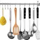 Kitchen Sliding Hooks, Stainless Steel Hanging Rack Rail Organize Kitchen Utensil Removable S Hook for Towel, Spoon, Coats, Bathrobe, BBQ,Wall Mounted Hanger (10 Hooks 23.6In)