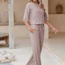 AOHITE Womens 2 Piece Outfits Lounge Sets Short Sleeve Pullover Tops Elastic Wide Leg Pants Set Sweatsuits Tracksuit (Pink, S)