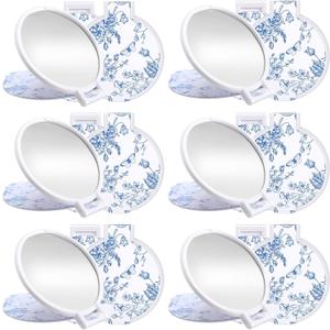 12 Pcs Blue Floral Mini Compact Mirrors Bulk Small Pocket Bridesmaid Mirrors for Bridal Shower Party Favors Purse Travel Makeup Folding Glass Gift for Women Wedding Guest Birthday
