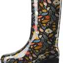 HISEA Women's Rain Boots Waterproof Mid Calf Garden Boots for Women (8, Colorful Flower)