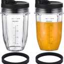 [Upgraded] Replacement 18oz Cups for Nutri Ninja Blenders, Blender Replacement Parts with Upgraded Lid For Auto-IQ BL480, BL482, BL490, BL640, BL642, & BL680 Auto IQ Series Blenders., 2 Pack