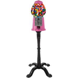 15 Gumball Machine with Stand and Coin Bank - Bubble Gum Machine Candy Dispenser with Glass Globe and Metal Base - Vintage Style Gum Ball Vending Dispenser by Great Northern Popcorn (Pink)