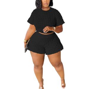 Doweha Womens Two Piece Short Sets for Summer Cute 2 Piece Outfits 2026 Casual Short Sleeve Crop Top And Shorts Matching Sets (3X-Large, Black)